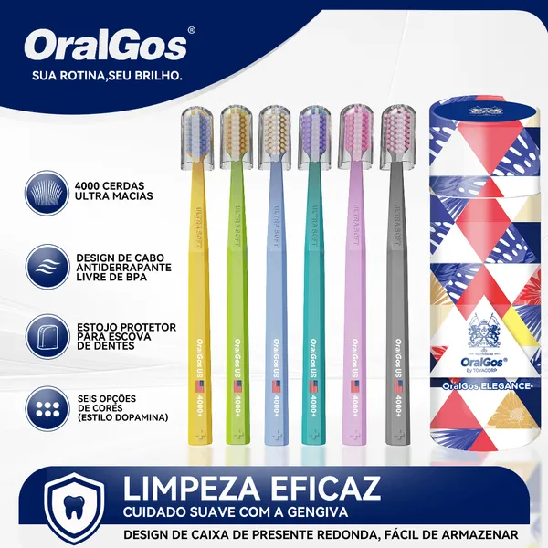 OralGos Pacote de Escova de Dentes Super Macia,Nano Cerdas de Super Densidade+6 cores,Capa Protetora
