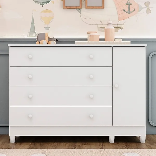 Cômoda 4 Gavetas com Porta Fraldário MDF Taís Carolina Baby