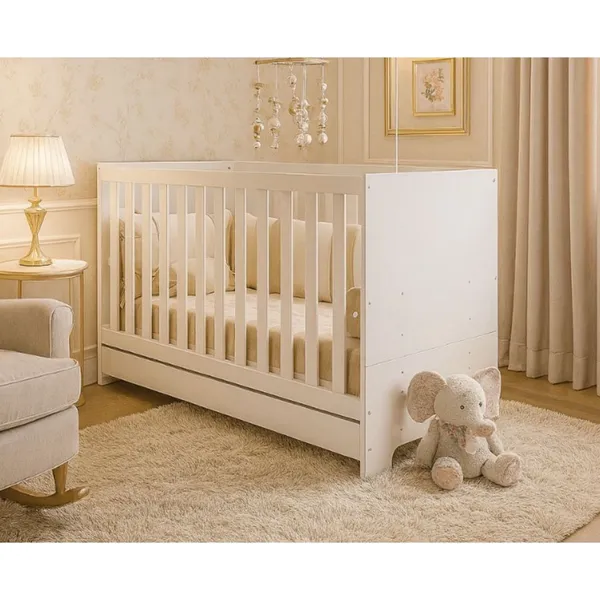 Berço 3 em 1 nacional Multimóveis Branco para Colchão 130 x 60cm que vira mini cama e sofazinho