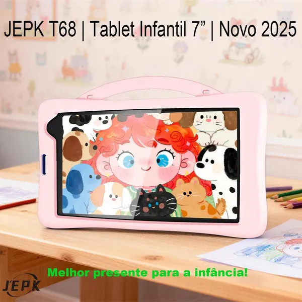 JEPK T68 TABLET INFANTIL 7" ANDROID 128GB E 6GB -  DESIGN DE PERSONAGENS ANIMADOS - IDEAL PARA ENTRETENIMENTO E APRENDI
