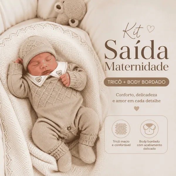 Kit Conjunto Saída Maternidade RN 4 Peças Manta Macacão Touca Tricô Body Suedine Egípcio 100% Algodão Gola Bordado