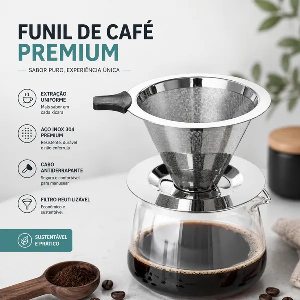 Filtro Coador De Café Inox 103/102/101/304 - Com Pegador em Silicone - Peneira Aço Reutilizável
