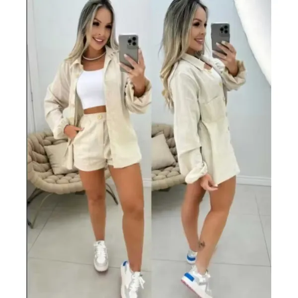 Cojunto de Alfateria  camisa short com botões e bolso social