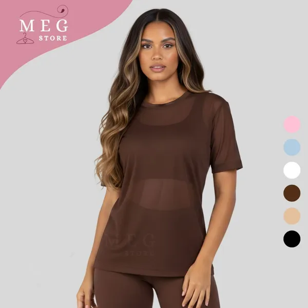 Blusa Feminina de Tule Transparente Manga Curta