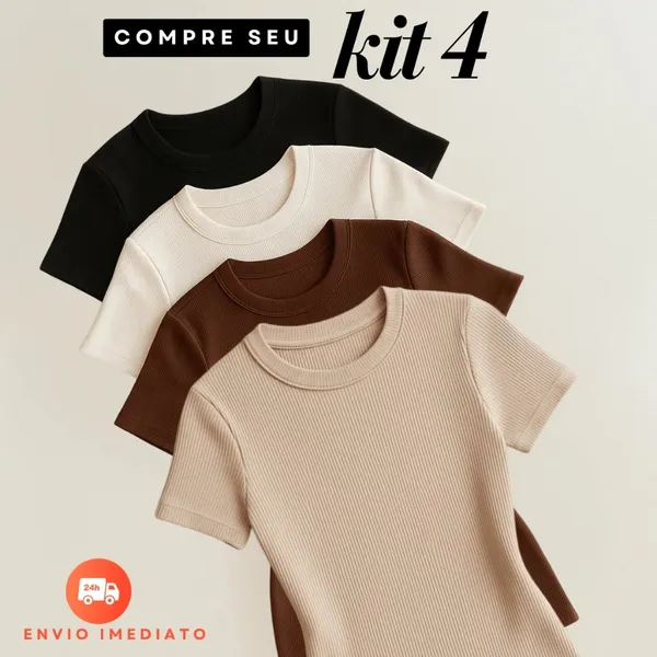 Kit 4 Blusas Femininas Ribana Canelado Básicas Casuais