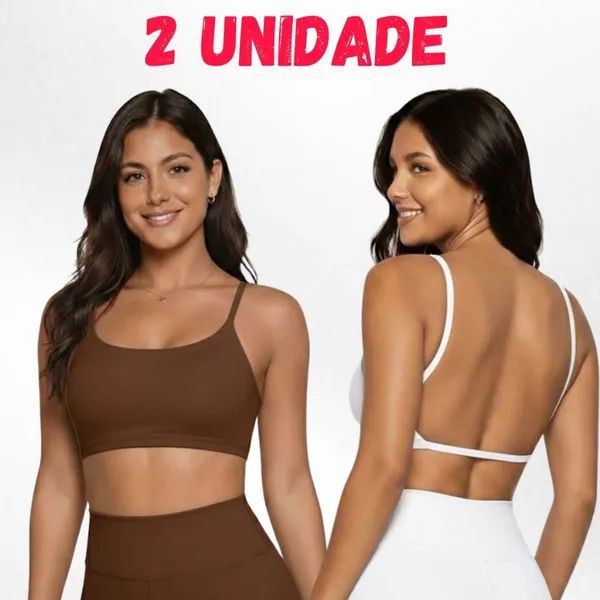 Kit 2 Peças Top Fitness Costas Nua  De Academia Feminino Com Forro Em Poliamida Alça Fina Com Elástico Na Barra