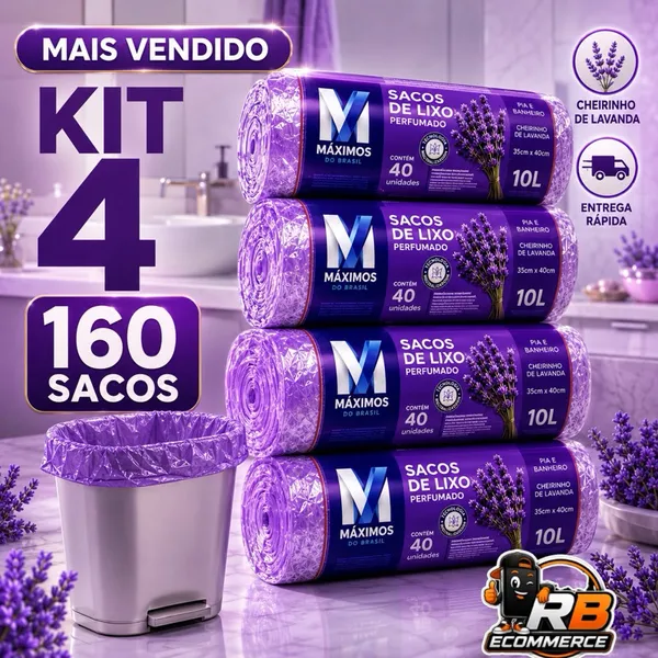 Kit 4 Sacos de Lixo Perfumados Lavanda | 160 Sacos | Pia e Banheiro | 34x38cm | Neutraliza Odores