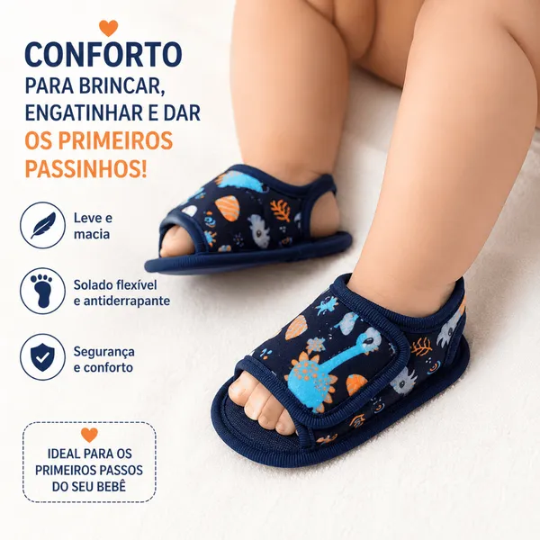 Sandália de Bebê Menino de Velcro Estampada Fofinha e Antiderrapante