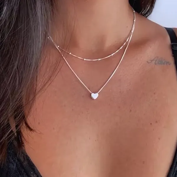Colar De Coração Em Camadas Minimalista Banhado A Prata Para Mulheres Delicado Presente Elegante Diário
