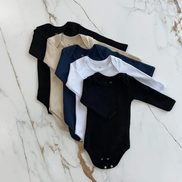 Kit 5 Body Bebe Manga Longa Suedine 100% Algodao Menino Inverno Verao