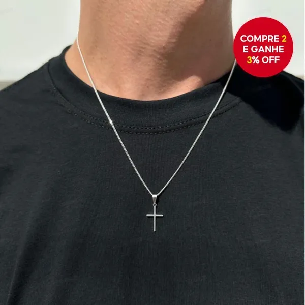Colar Minimalista Com Pingente De Cruz , Joia Elegante Masculina , Presente Em Qualquer Ocasião