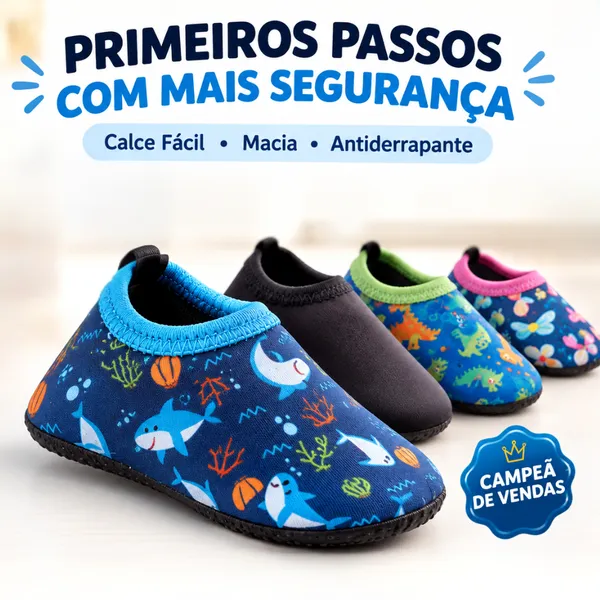 Sapatinho Calce Fácil Meia Sapatilha Antiderrapante Bebê Dino Confortável e Macio para Primeiros Passos e Brincadeiras