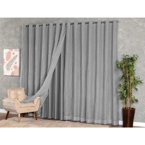 Cortina Voil Gaze De Linho 3,00 x 2,30/ 2,40/ 2,50/ 2,60/ 2,70 /2,80 C/Forro Blackout Grosso