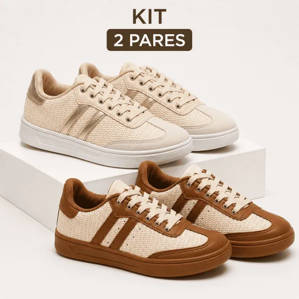 Kit 2 Pares Tenis Casual Feminino Retro Elegante Sola Reta Confortavel