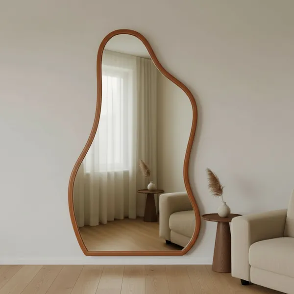 Espelho Orgânico 80x50 Flame Com Couro de Luxo Para Decoração Quarto Salas Salão de Beleza