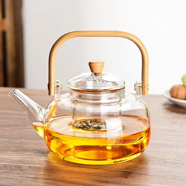 Chaleira Vidro Borossilicato com Alça de Bambu 1000ML
