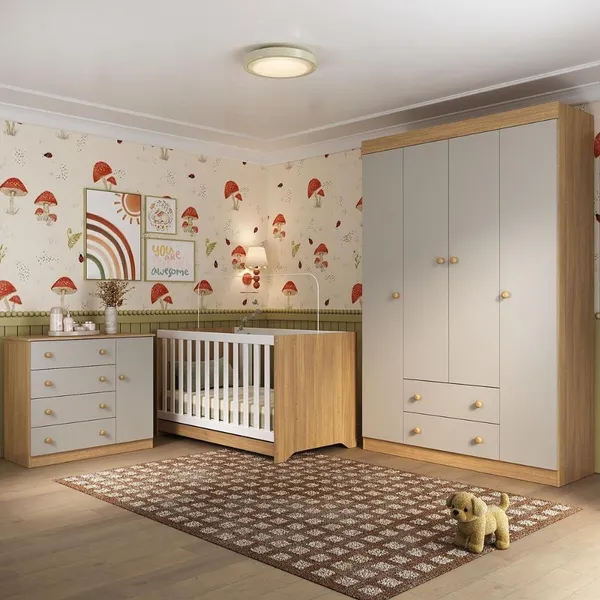 Quarto de Bebê Completo com Berço Americano 3 em 1 Encanto Multimóveis MP4581