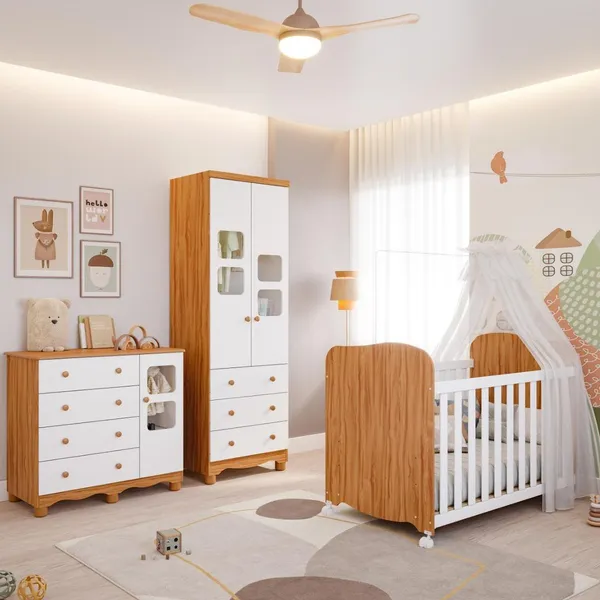 Quarto de Bebê Completo Berço Americano Uli com Guarda-Roupa e Cômoda