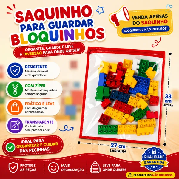 Kit 5/10 Saquinho Organizador Envelope De Brinquedo Quebra Cabeça Lego C/Zíper