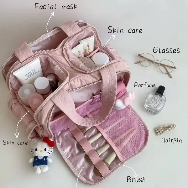 Bolsa Cosmética Portátil De Grande Capacidade Necessaire Viagem Compartimentos
