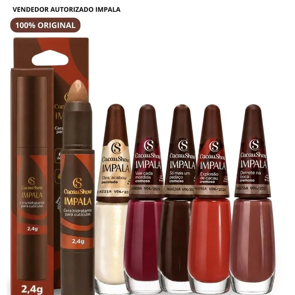 Kit Impala + Cacau Show Original | 5 Esmaltes + Cera Hidratante para Cutículas | Edição Especial