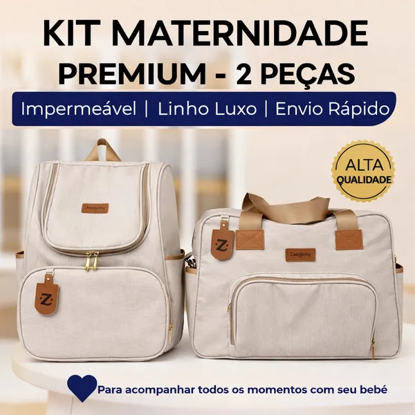 Kit Maternidade Mochila Bolsa Bebê 2 Peças Térmica Impermeável Linho Premium Luxo