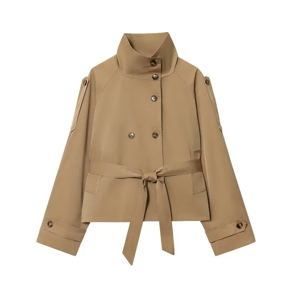 Trench Coat Com Cordão Duplo Manga Comprida Botões Marrom 202604