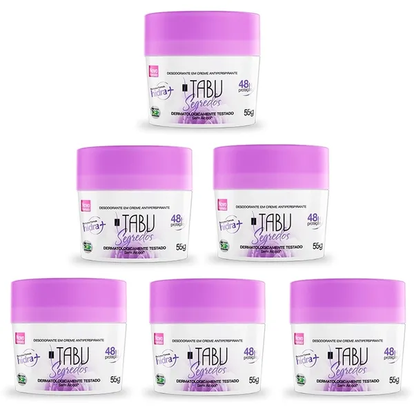 Kit 6 unid - Desodorante Creme Antitranspirante Tabu Segredos ​55G