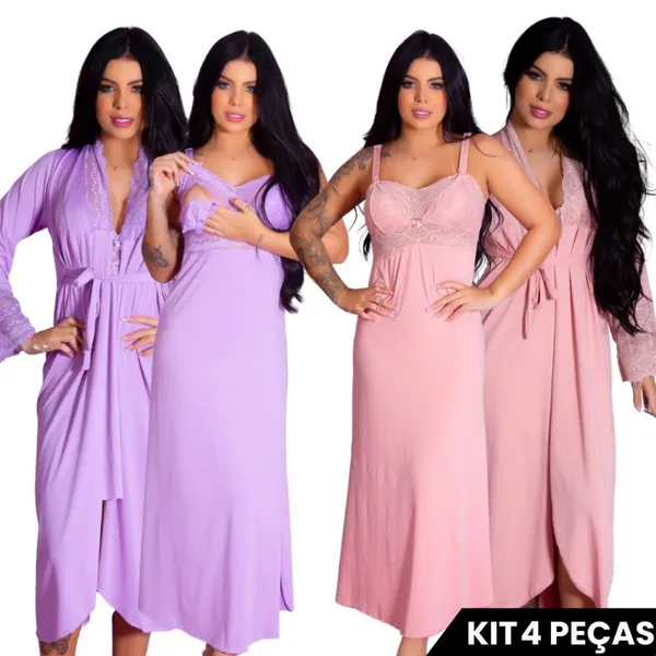 Kit 2 Camisolas Amamentação Longas 2 Robes Longos Prático Confortável
