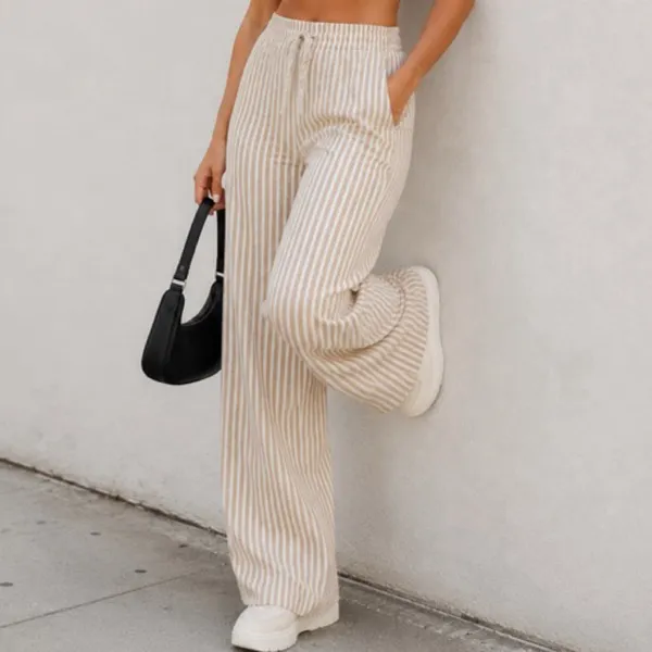 Calça Pantalona Feminina Duna Listrada Cintura Alta Soltinha e leve - M G GG