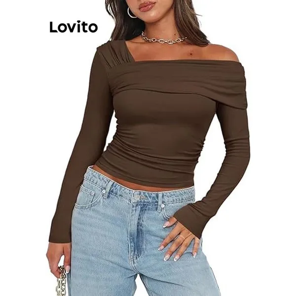 Lovito Blusa Feminina Manga Comprida Assimétrica TSNS56BX321