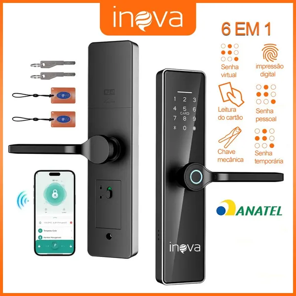 INOVA Tuya APP Fechadura Digital Biométrica Inteligente Com Corpo De Trava YS-12884-black
