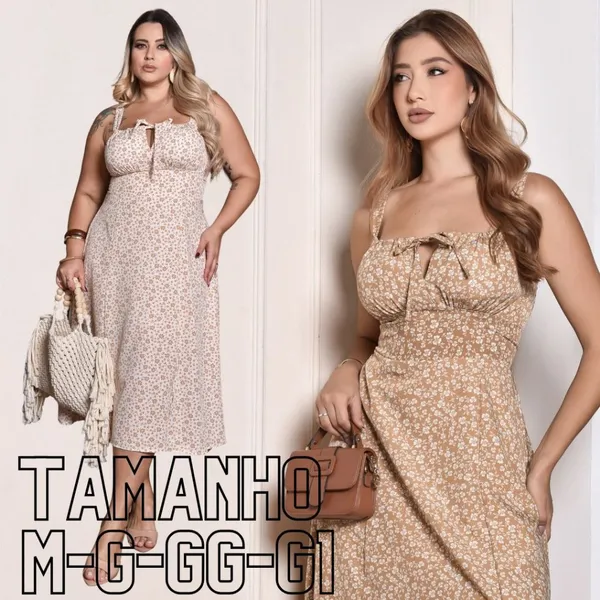 Vestido Feminino Mídi Romântico Casual Estampa Floral Plus Size