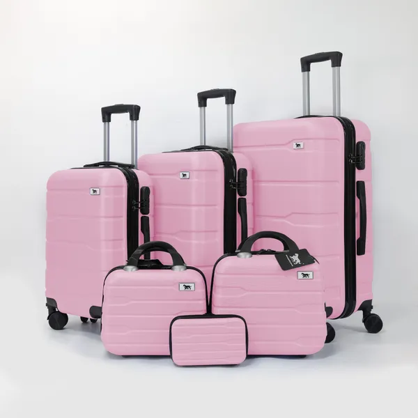 Kit Jogo de Malas Viagem 6 Peças 18 20 24 Polegadas Bordo Despacho Frasqueira Necessaire ABS Chapa Dupla Conjunto M1-M6