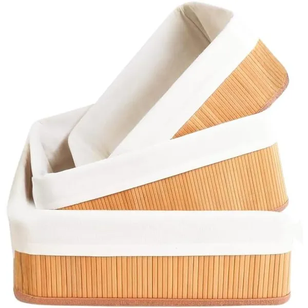 VITTAK KIT 3 CESTOS DE BAMBU CONJUNTO C/ TECIDO FORRO EM ALGODÃO CESTO ORGANIZADOR MULTIUSO