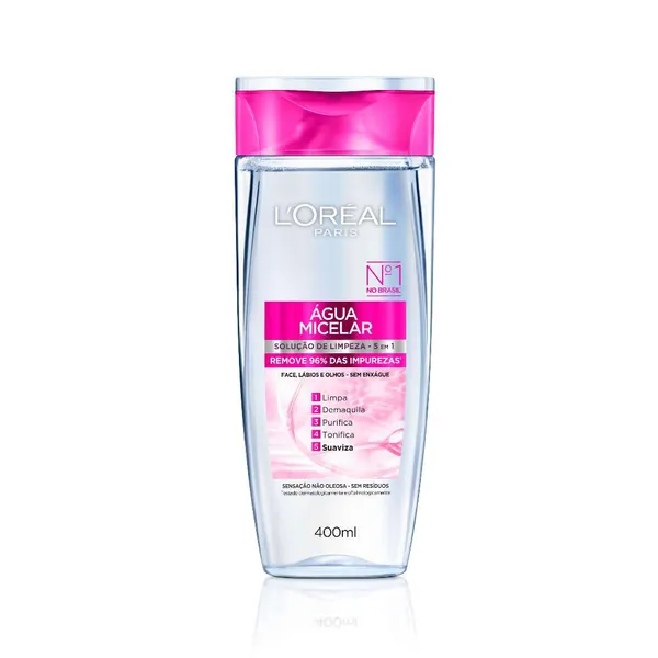 Água Micelar Purificante 5 em 1, Limpa e Demaquila, Para Todos os Tipos de Pele, L'Oréal Paris Dermo Expertise 400ml