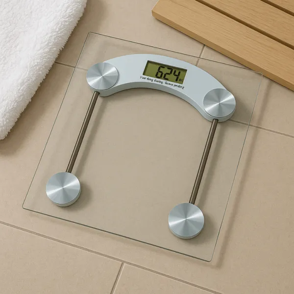 BALANÇA CORPORAL TRANSPARENTE QUADRADA DIGITAL ATÉ 180KG COM VIDRO TEMPERADO PREMIUM