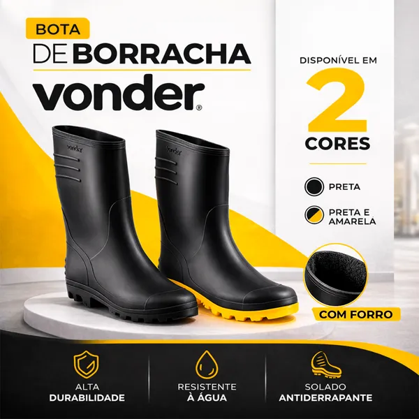 Bota PVC Borracha Chuva Motociclista Moto Impermeável Forrada Vonder