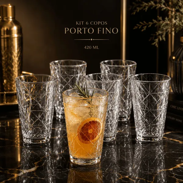 Jogo 6 Copos Porto Fino Long 420ml Vidro Transparente Resistente Dumiat Rio Glass Super Promoção!!