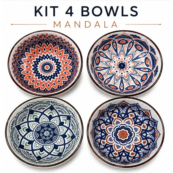 KIT 4 BOWLS CERÂMICA 250ML EMBALAGEM MESA POSTA ENVIO RÁPIDO