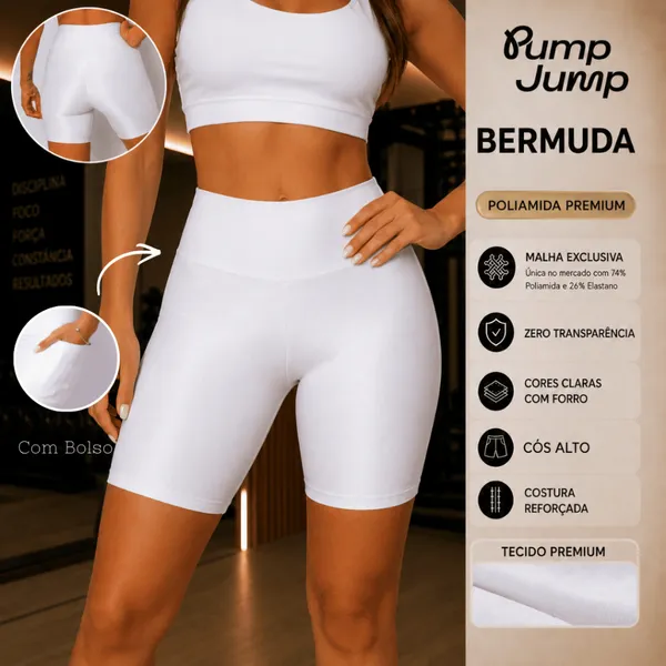 Bermuda Bolso Micro Canelado Meia Coxa Mais Comprida para Academia em Poliamida Conforto e Estilo