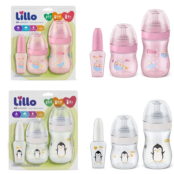 Kit 3 Mamadeiras Lillo Evolution Primeiros Passos de 0 a 1 ano Tampa Anti-vazamento