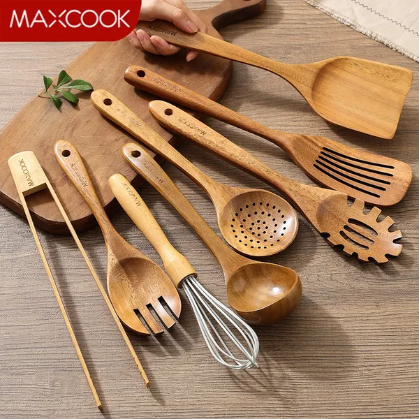 CONJUNTO DE UTENSÍLIOS DE MADEIRA MAXCOOK 8 PEÇAS COZINHA ESPÁTULA CONCHA ACESSÓRIOS DE