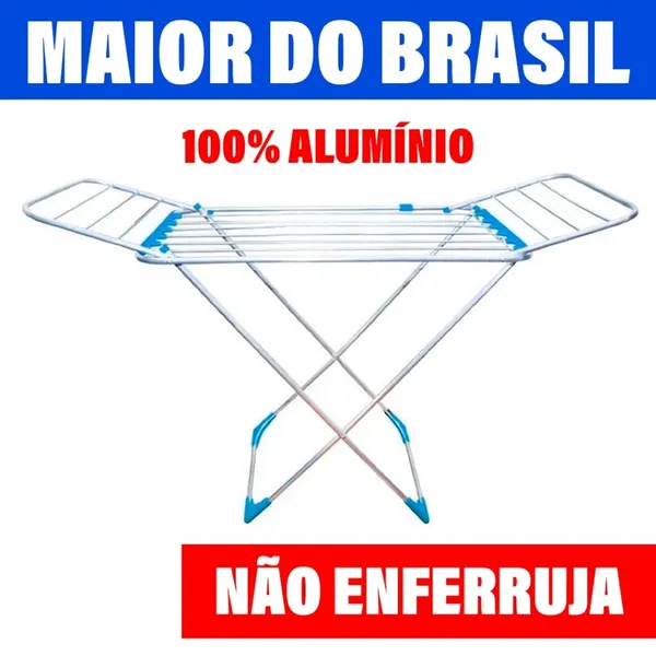 VARAL GIGANTE 170 CM DE CHÃO 100% ALUMÍNIO DOBRÁVEL C/ ABAS RESISTENTE NÃO ENFERRUJA GRANDE FORTE