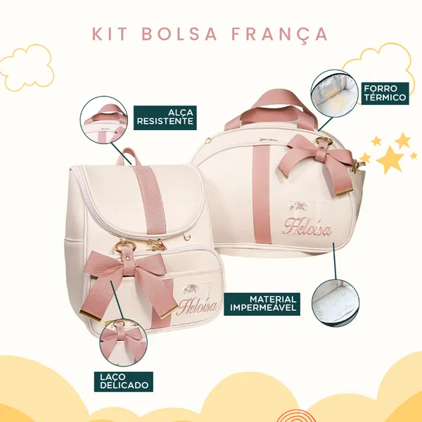 Kit Bolsas Maternidade Luxo, Térmica e Impermeável, Coleção França