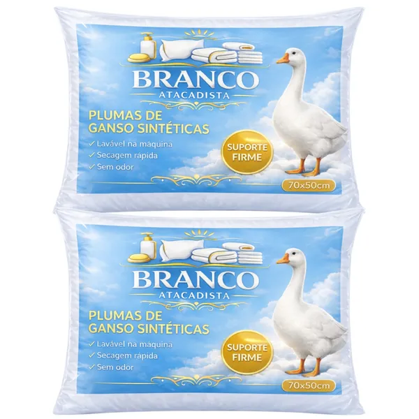 Travesseiros Premium Pluma de Ganso Hotel 70x50cm Macios Altos Luxo Antialérgicos Sono Confortável