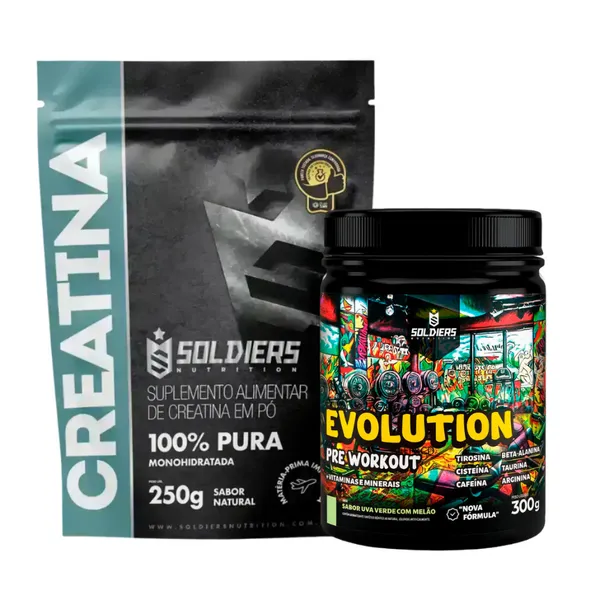 Kit Creatina Monohidratada + Pré Treino Evolution 300g  - Soldiers Nutrition Força Performance