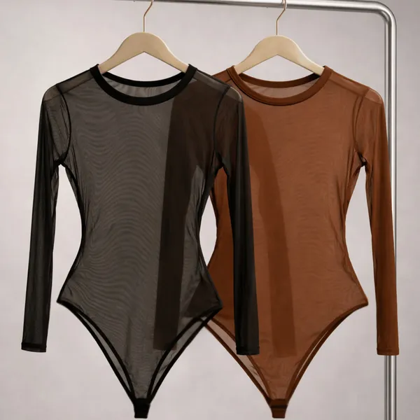 Conjunto Com 1 ou 2 Body Tule Feminino Manga Longa Transparente