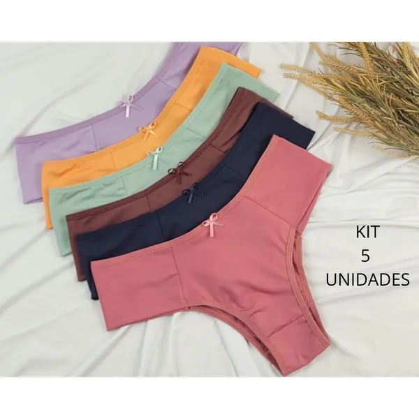 KIT 5 CALCINHAS FEMININAS PALA ALTA CONFORTO FORRO ALGODÃO