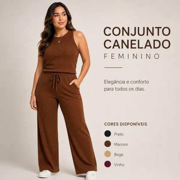 Kit Calça Wide Leg Pantalona Bolsos + Regata Plus Feminino